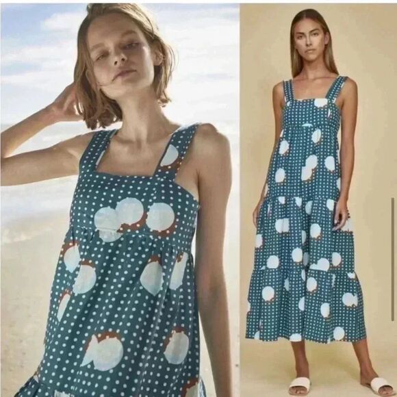 Hunter Bell Teal Polka Dot Midi Dress - Picture 13 of 15